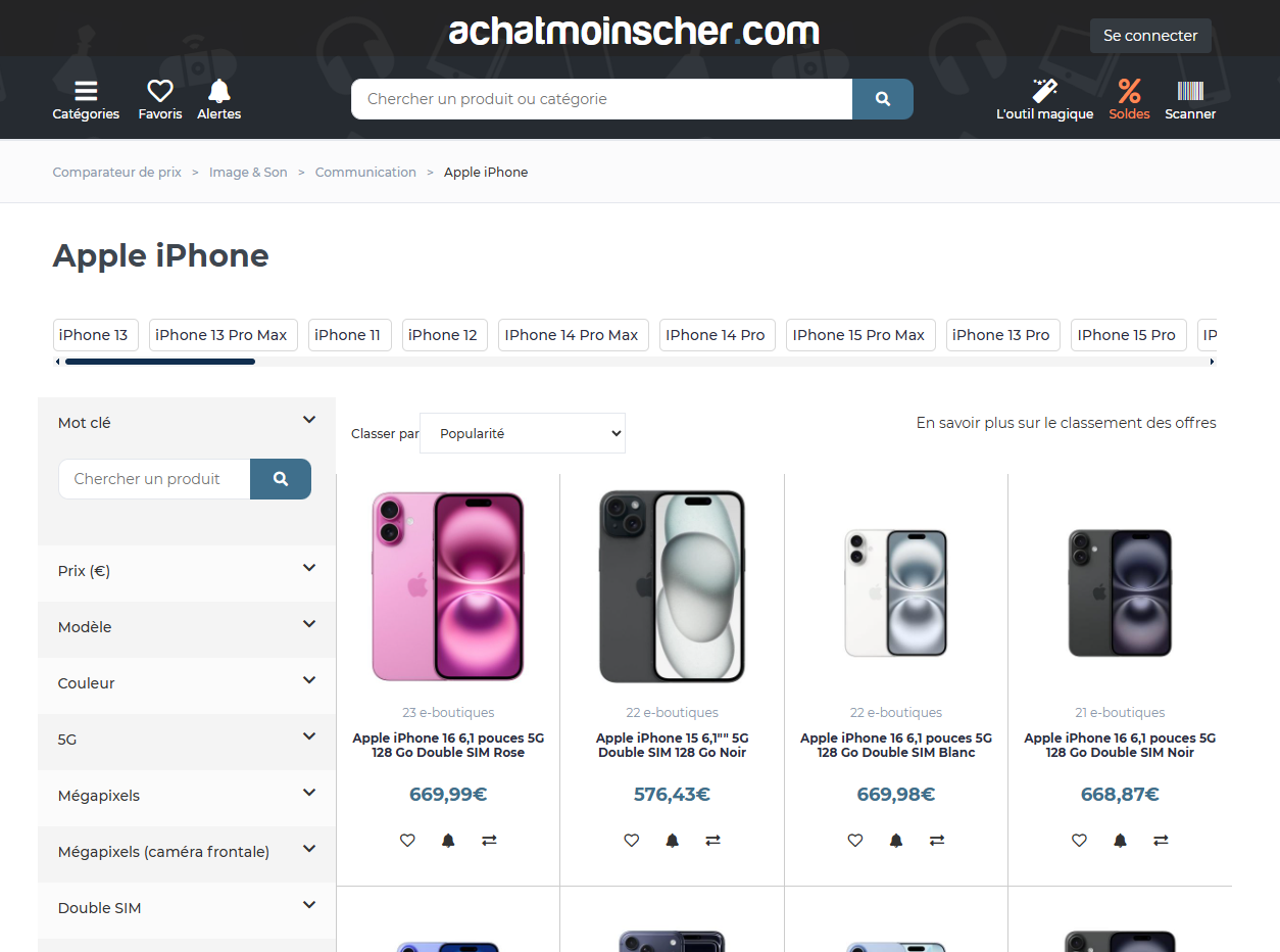Example search results from Achatmoinscher.com