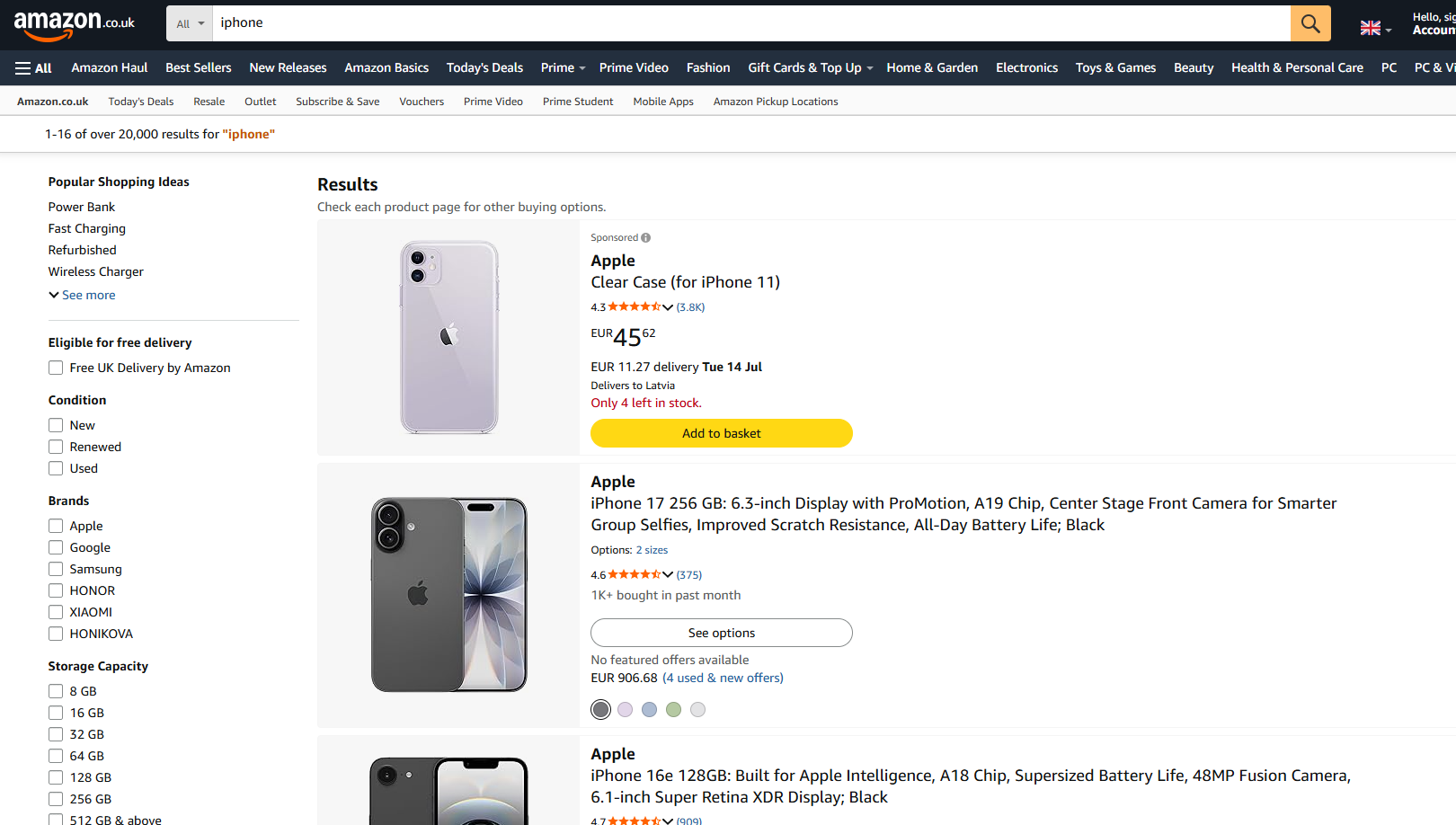 Example search results from Amazon.co.uk