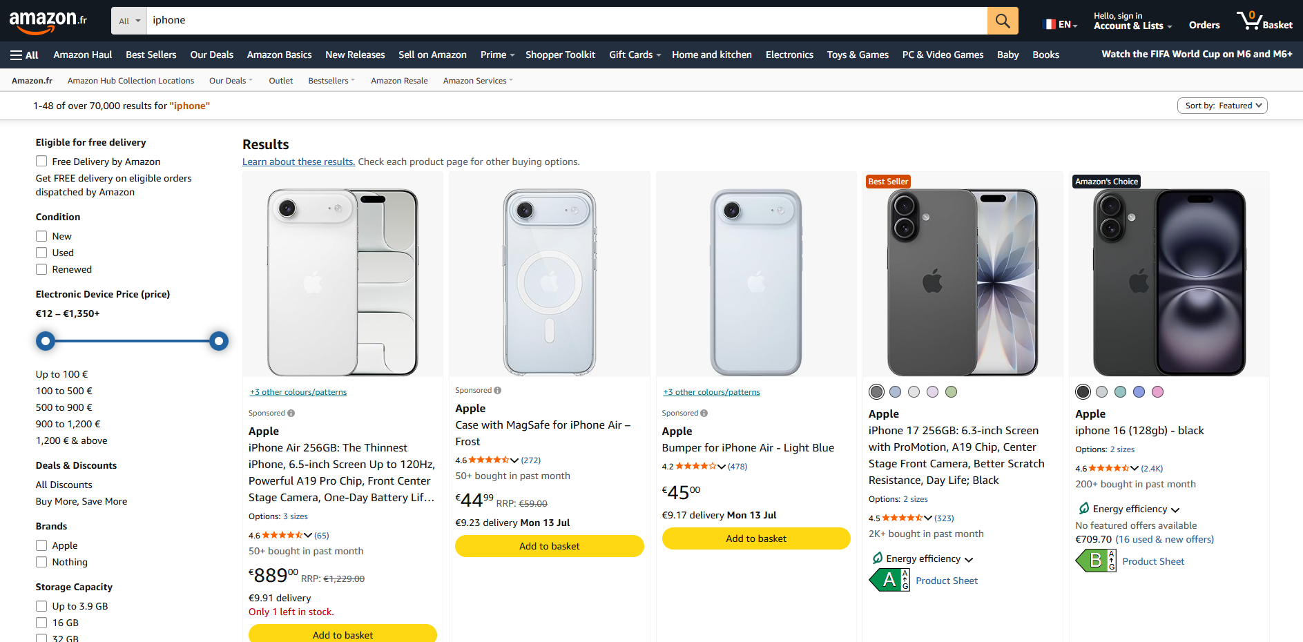 Example search results from Amazon.fr