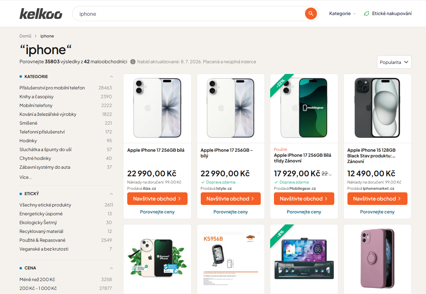 Example search results from Kelkoo.cz