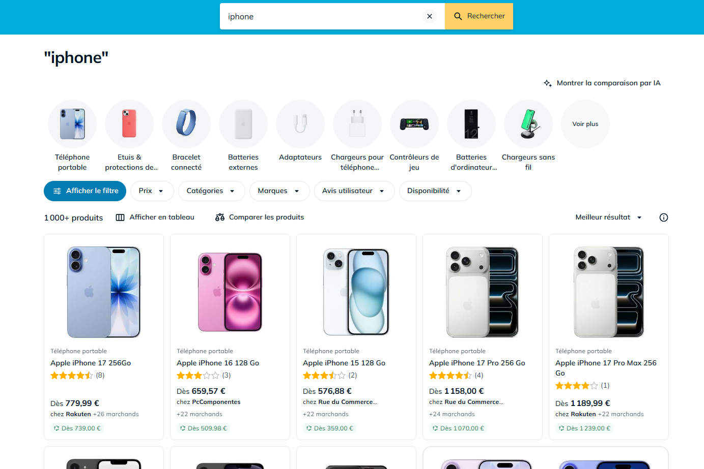 Example search results from Le Dénicheur