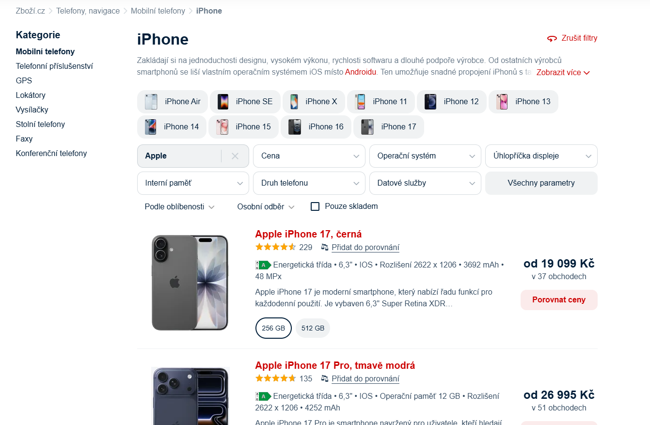 Example search results from Zboží.cz